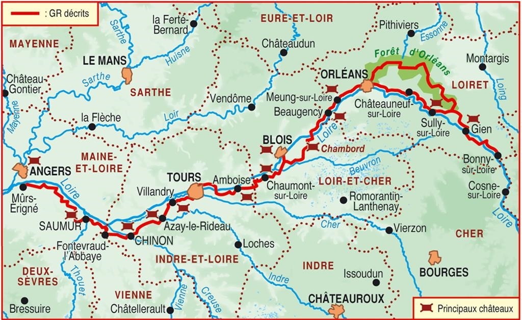 The GR3 long-distance trail, alongside the Loire châteaux Loire Valley