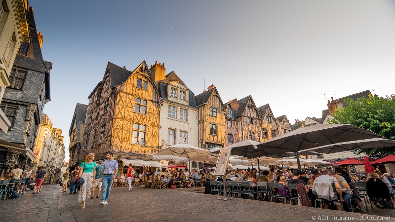 Encorbelled and timber-framed houses in the Plumereau square - Tours, France.