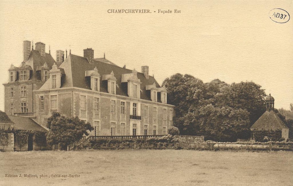 Vintage postcards - The old chateau of Champchevrier, in Loire Valley, France. Old picture of the castle.