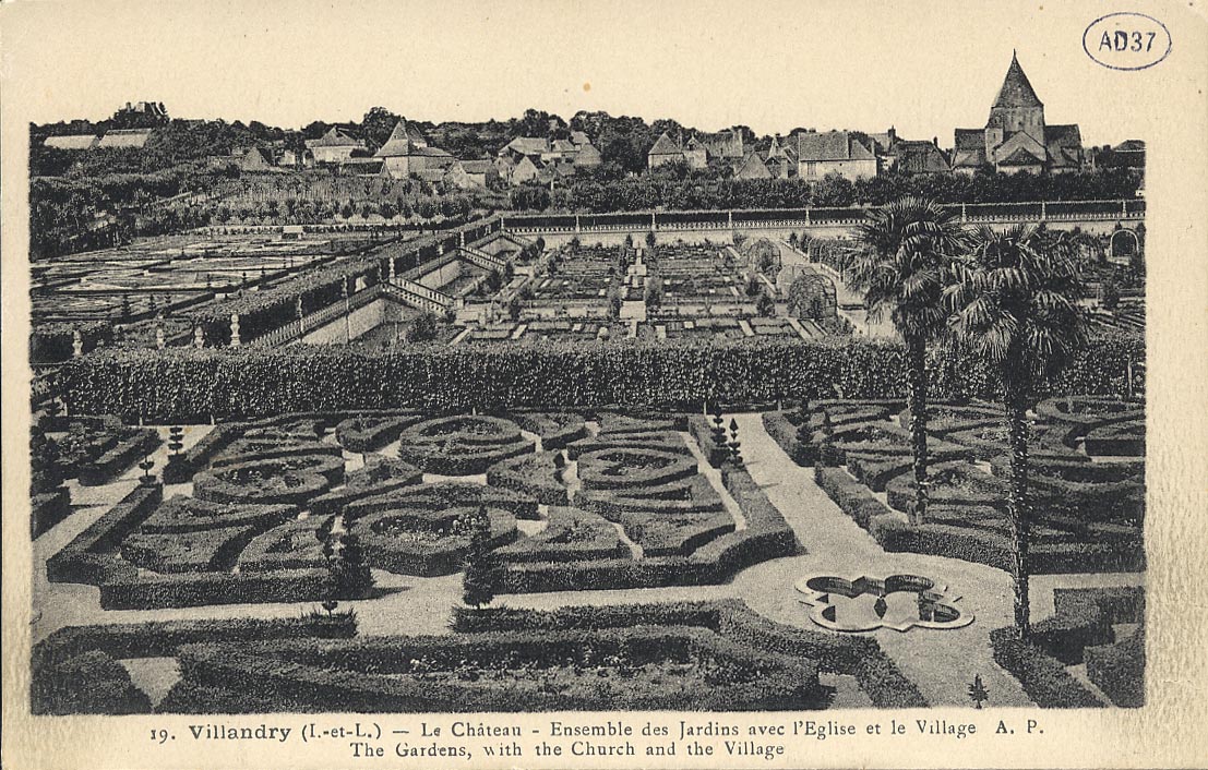 Vintage postcard - Villandry gardens - France