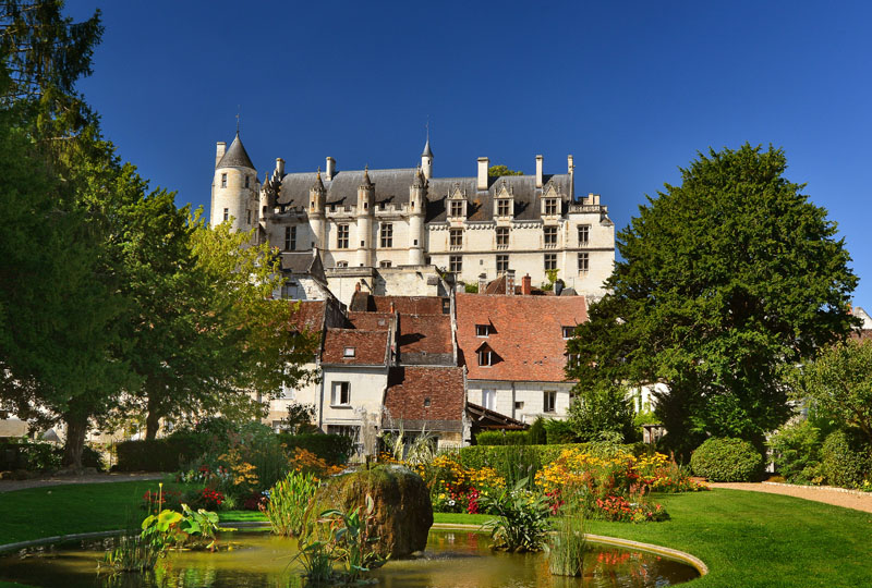 The public garden of Loches, from where you can see the royal city of Loches, near the village of Chédigny. Loire Valley, France