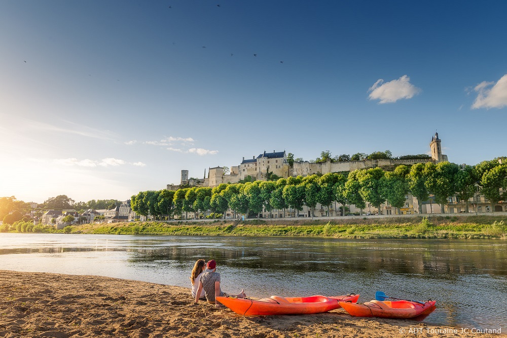 The Royal Fortress of Chinon, behind the river Vienne.