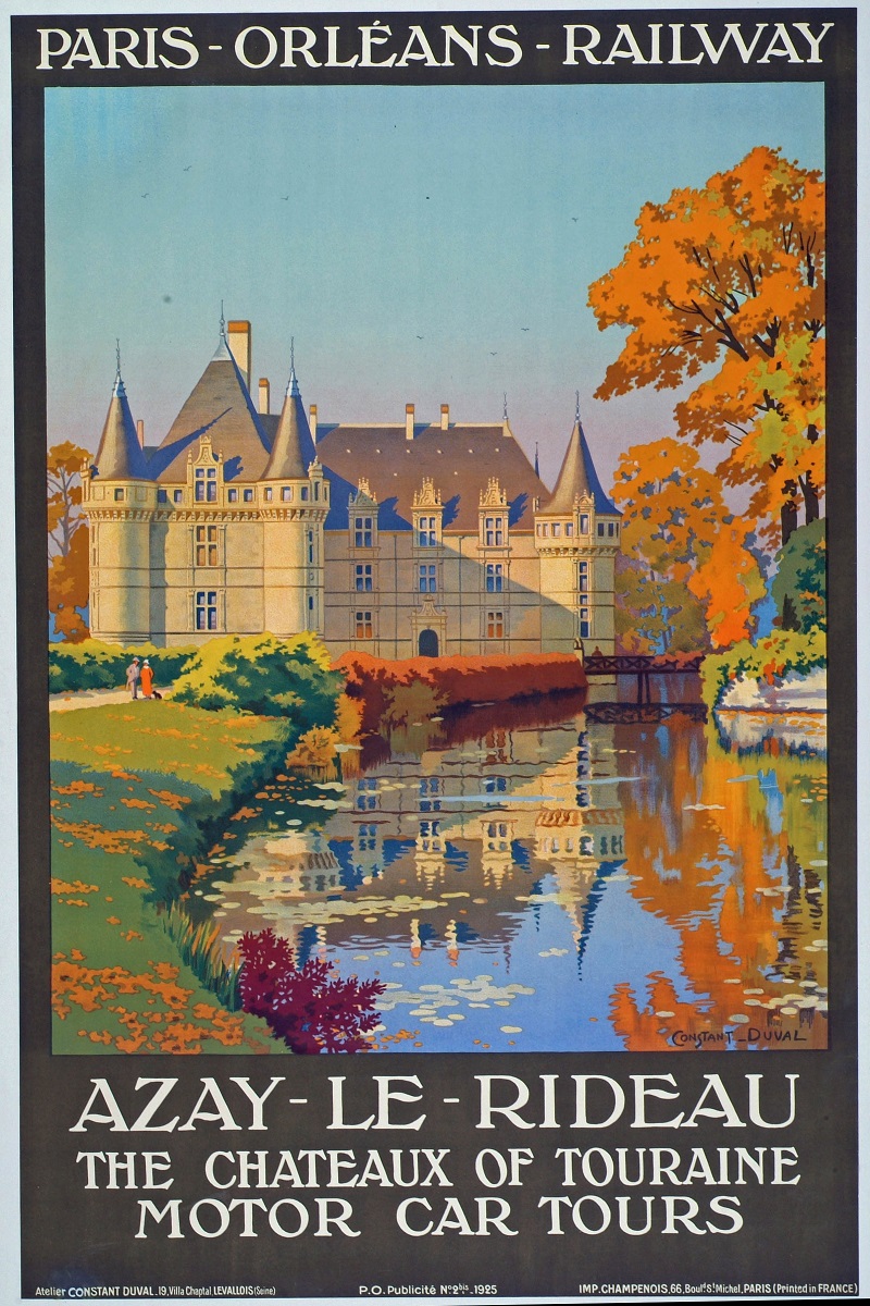 Vintage poster of Azay-le-Rideau castle. France.