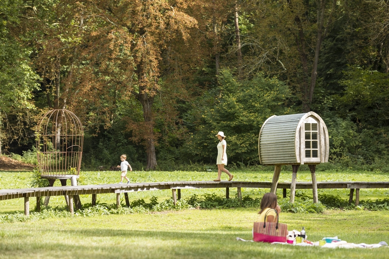 A picnic, games and hiking in the Domaine de Candé park. Loire Valley, France.