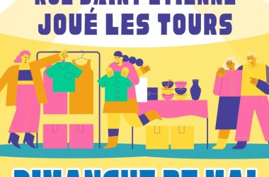 Affiche Brocante Vide Grenier Illustration Coloré Graphique Moderne Jaune Rose Bleu – 1